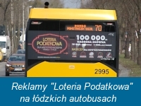 Reklamy "Loteria Podatkowa" na łódzkich autobusach