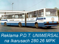 Reklama PDT Uniwersal na Ikarusach 280 MPK