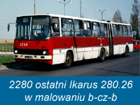 Ikarus 280.26 2280 - najdłużej jeżdżący w malowaniu biało-czerwono-białym